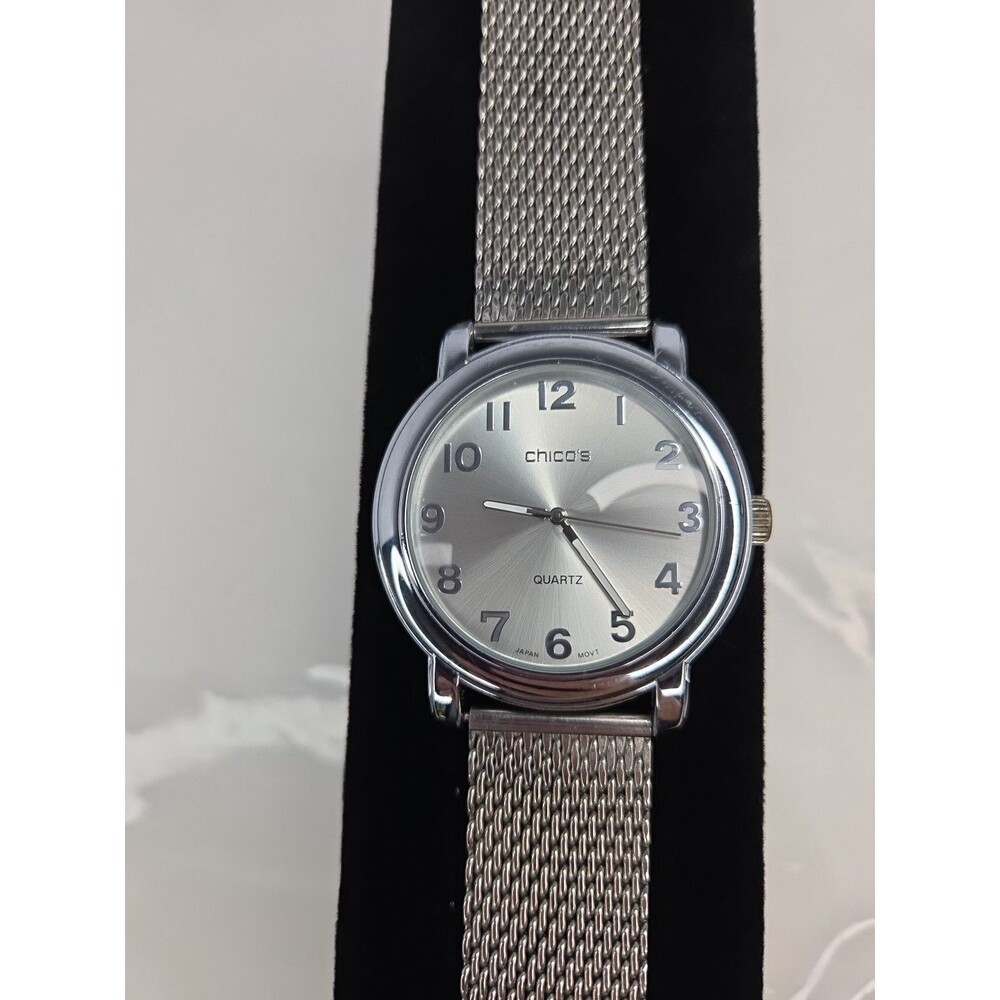 Chico Women's Oversized Stainless Steel Mesh Silvertone Wristband Watch EUC